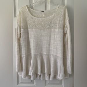 Free People Cream Textured Knit Top